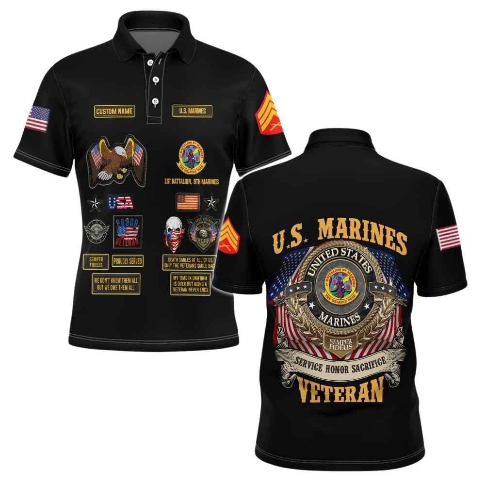 Premium Custom USMC Polo Shirt VPVC219568, Gifts For Marine Veteran, Gifts For Veterans Day