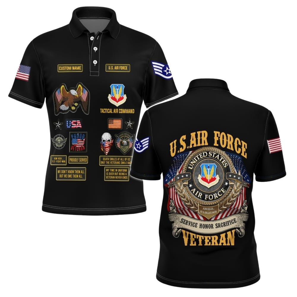Premium Custom USAF Polo Shirt VPVC219569, Gifts For Air Force Veteran, Gifts For Veterans Day