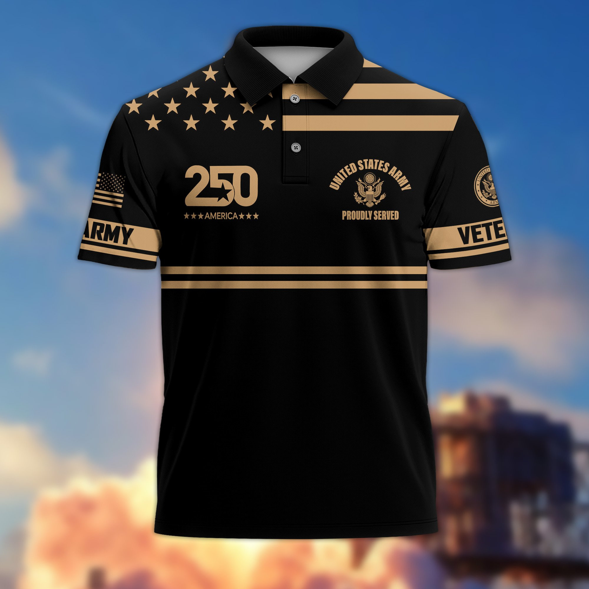 Premium America 250th Anniversary US Veteran Polo Shirt CPVC200301, Gifts for U.S. Veterans, Gifts for Independence Day, Veterans Day