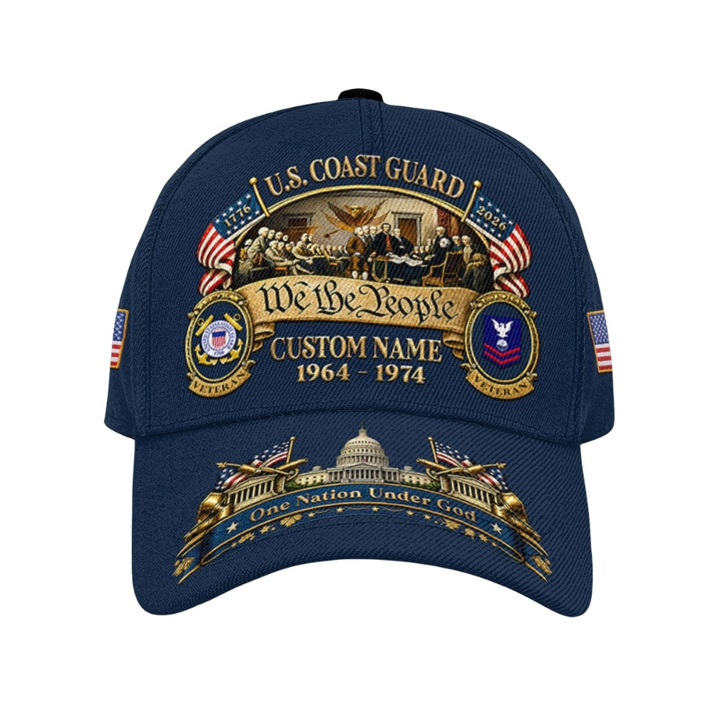 Premium America 250th Anniversary USCG Custom Hat VPVC020332, America 250th Cap, Gifts For Coast Guard Veteran, Gifts For Independence Day, Veterans Day