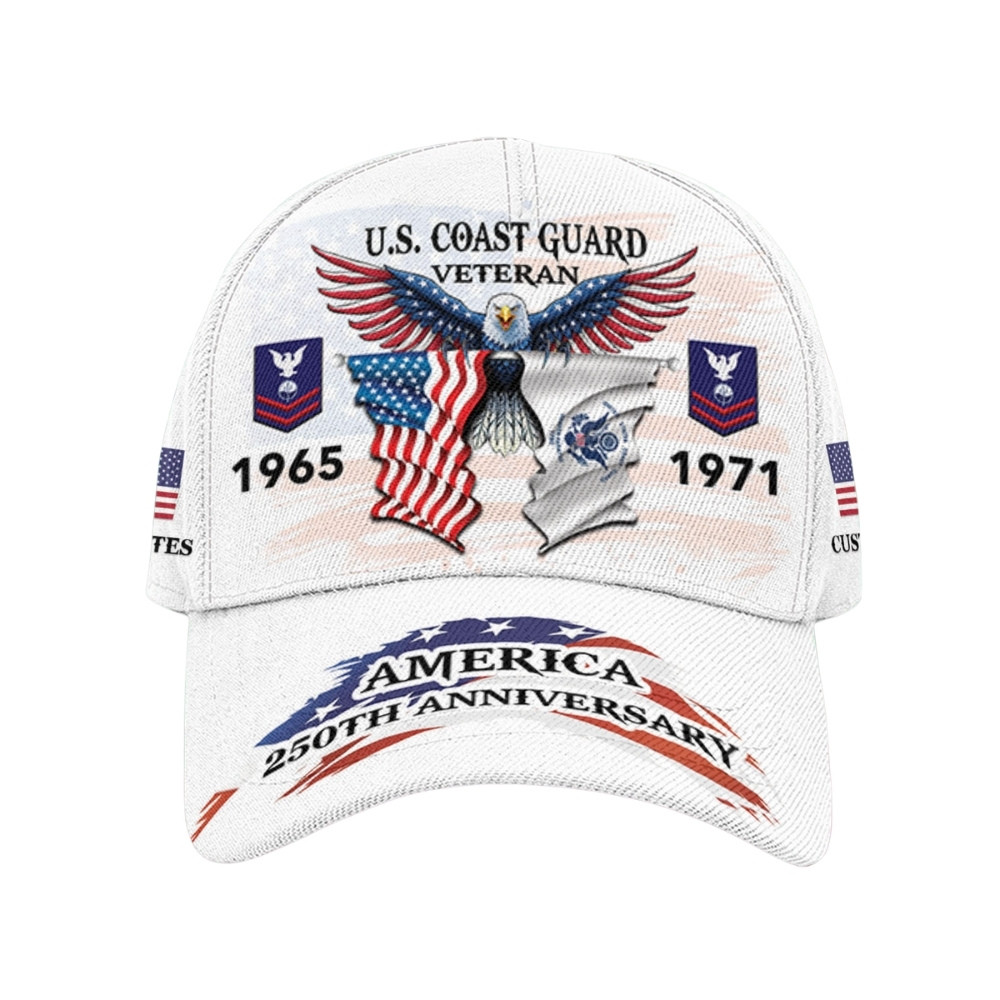 Premium America 250th Anniversary Custom USCG Hat VPVC020342, Cap For Coast Guard Veterans, Gifts For Independence Day, Veterans Day