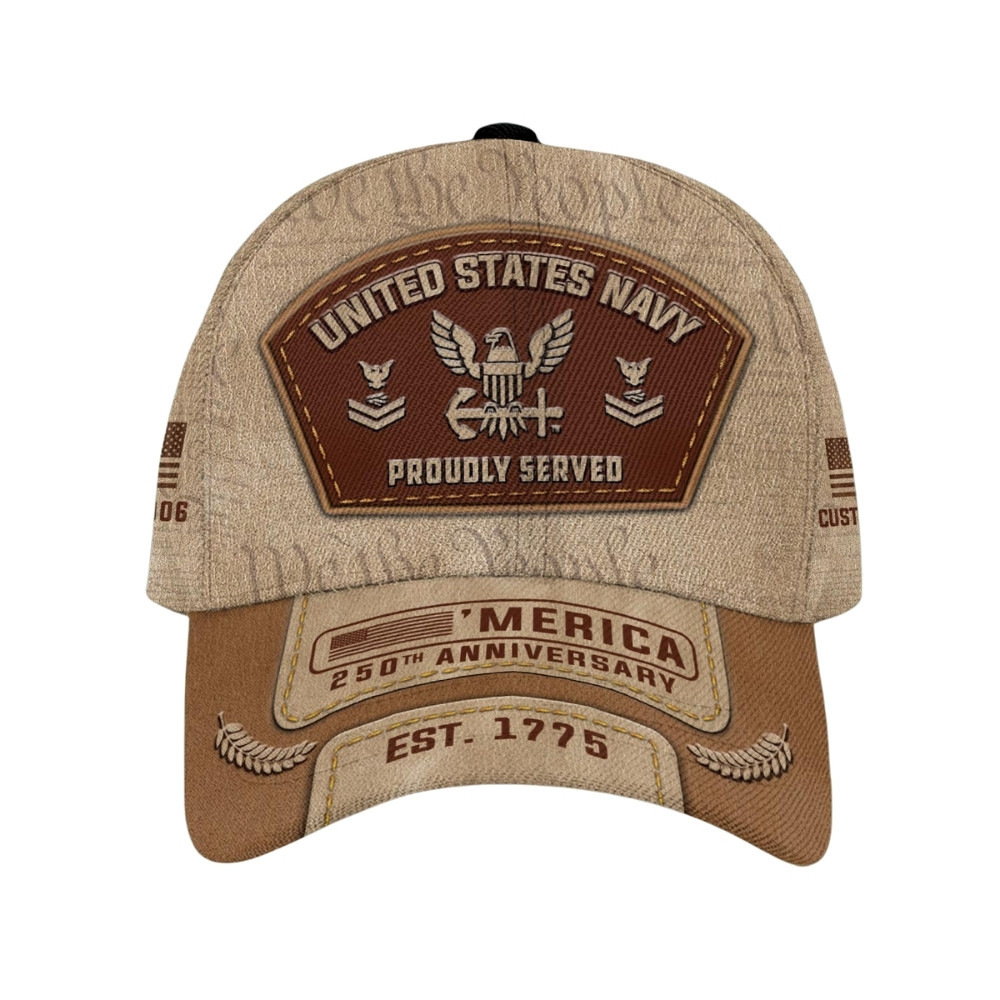 Premium America 250th Anniversary Custom US Navy Hat VPVC020354, Cap For Navy Veterans, Gifts For Independence Day, Veterans Day