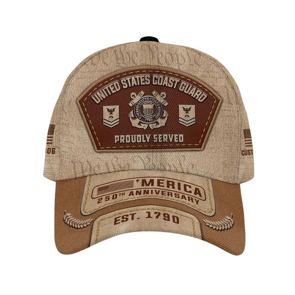 Premium America 250th Anniversary Custom USCG Hat VPVC020357, Cap For Coast Guard Veterans, Gifts For Independence Day, Veterans Day