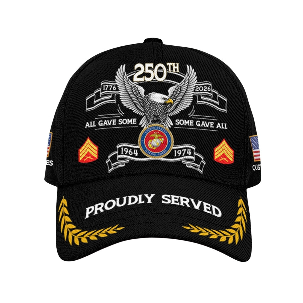 Premium America 250th Anniversary Custom USMC Hat VPVC020395, Cap For Marine Veterans, Gifts For Independence Day, Veterans Day