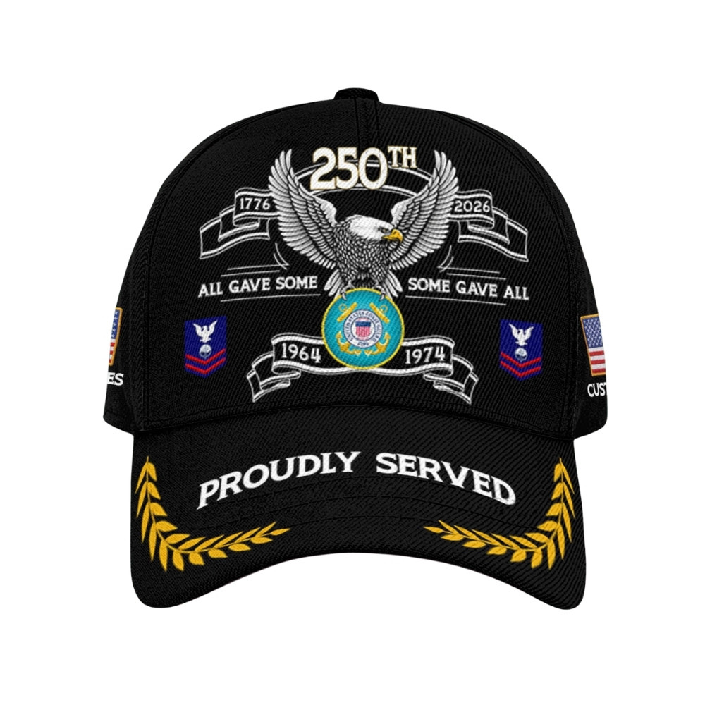 Premium America 250th Anniversary Custom USCG Hat VPVC020397, Cap For Coast Guard Veterans, Gifts For Independence Day, Veterans Day