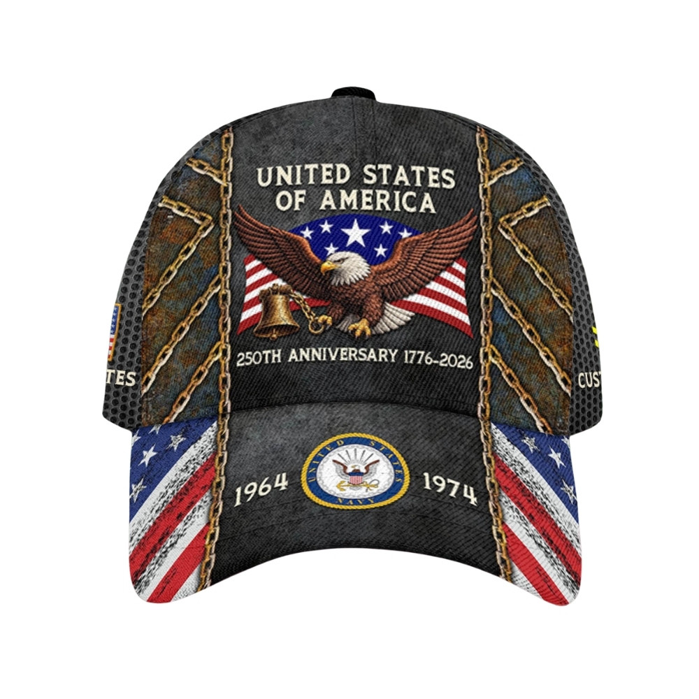 Premium America 250th Anniversary Custom US Navy Hat VPVC020424, Cap For Navy Veterans, Gifts For Independence Day, Veterans Day