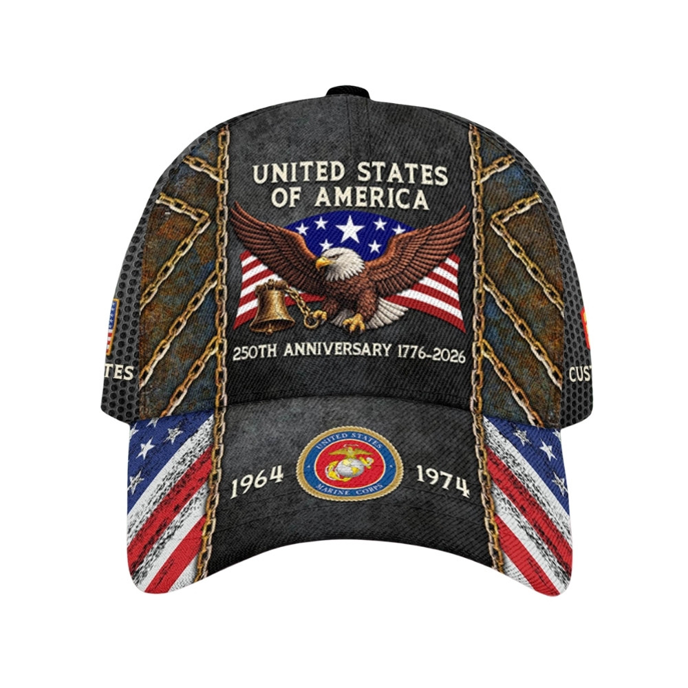 Premium America 250th Anniversary Custom USMC Hat VPVC020425, Cap For Marine Veterans, Gifts For Independence Day, Veterans Day