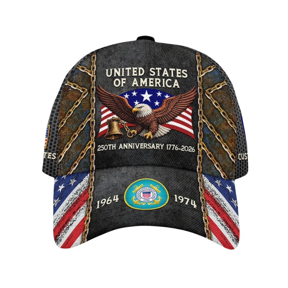 Premium America 250th Anniversary Custom USCG Hat VPVC020427, Cap For Coast Guard Veterans, Gifts For Independence Day, Veterans Day
