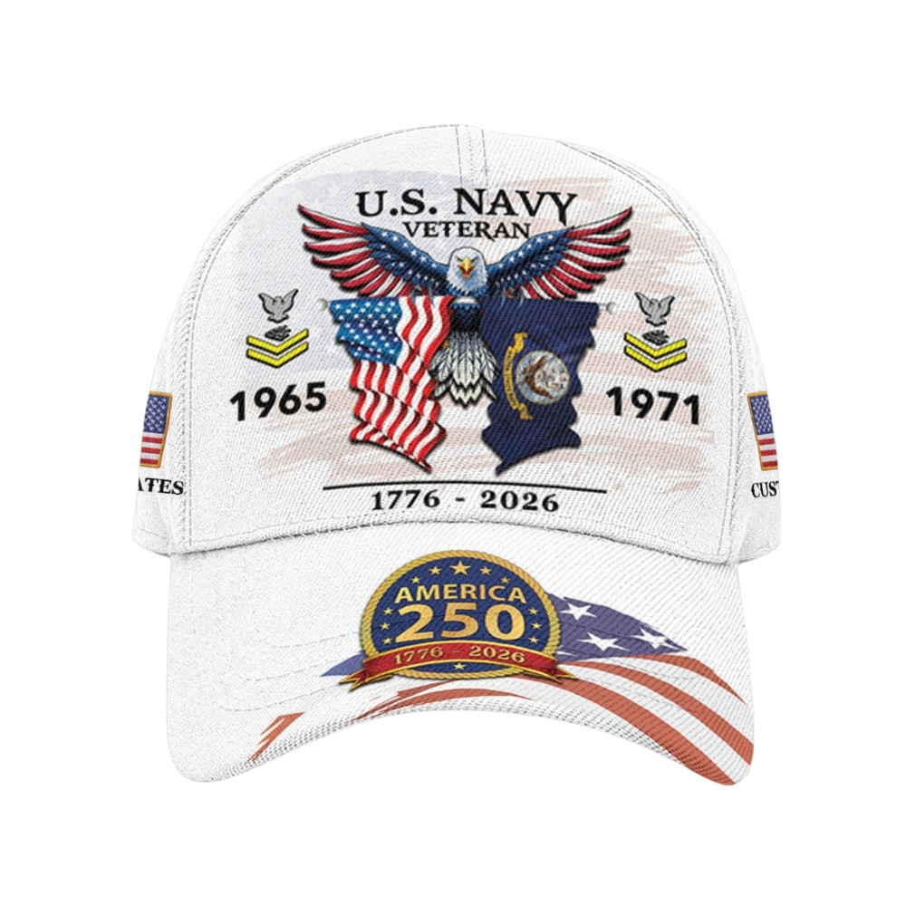 Premium America 250th Anniversary Custom US Navy Hat VPVC020444, Cap For Navy Veterans, Gifts For Independence Day, Veterans Day