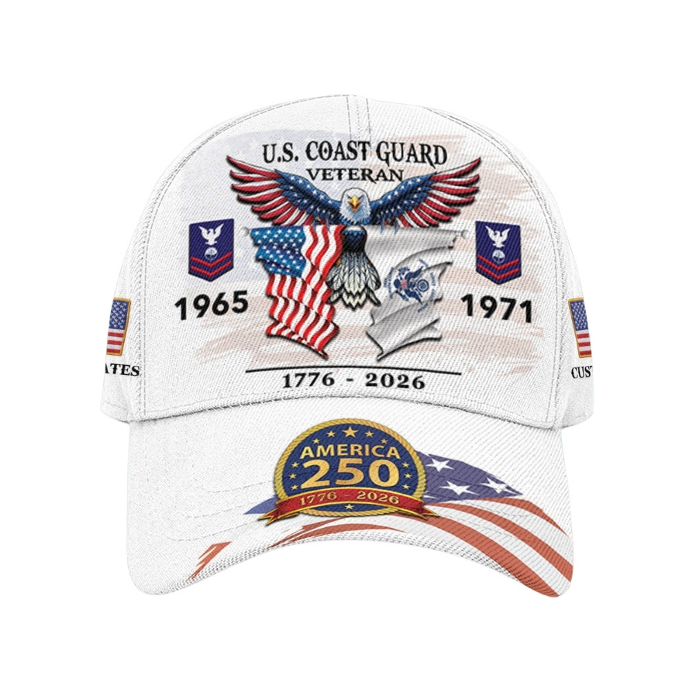 Premium America 250th Anniversary Custom USCG Hat VPVC020447, Cap For Coast Guard Veterans, Gifts For Independence Day, Veterans Day