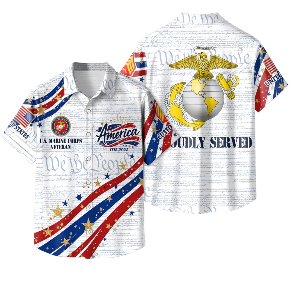 Premium America 250th Anniversary Custom USMC Hawaiian Shirt VPVC408053, Gifts For Marine Veteran, Gifts For Veterans Day, Independence Day