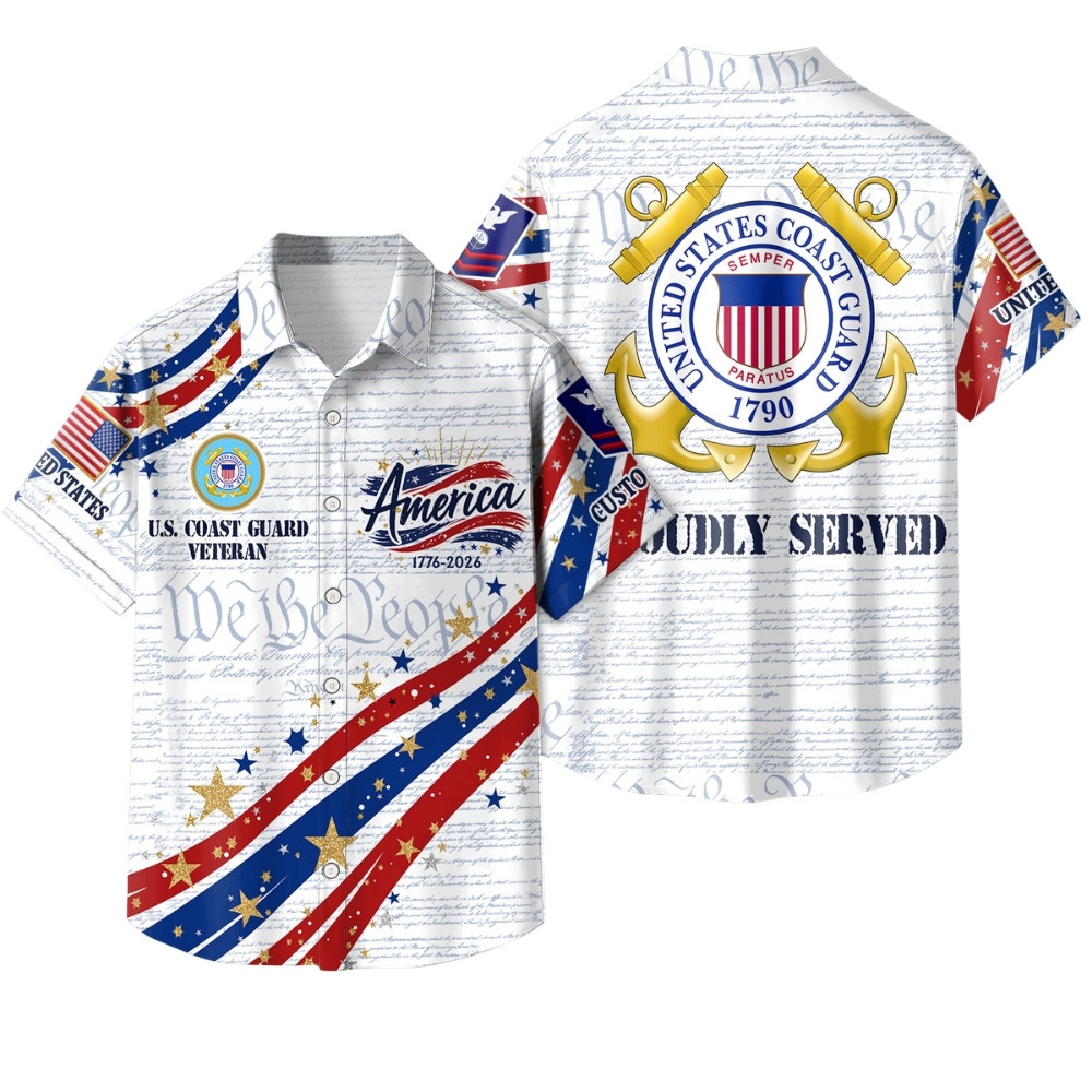 Premium America 250th Anniversary Custom USCG Hawaiian Shirt VPVC408055, Gifts For Coast Guard Veteran, Gifts For Veterans Day, Independence Day