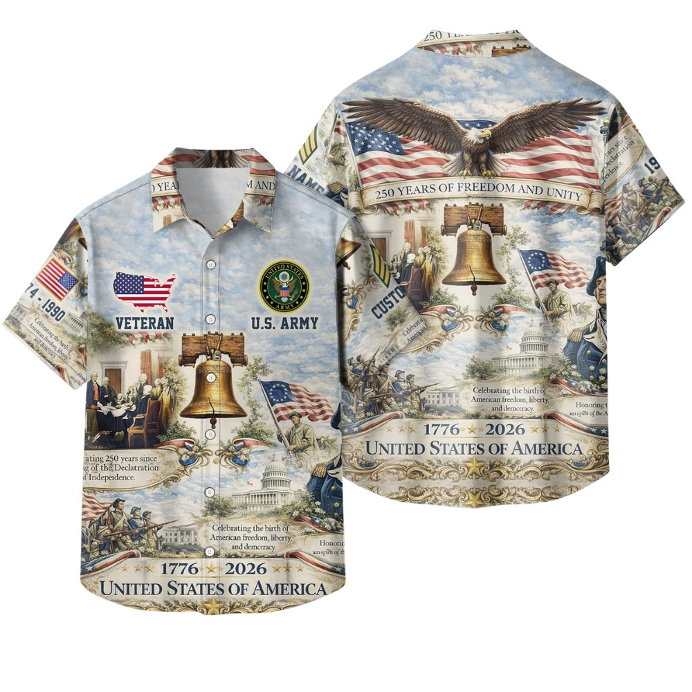 Premium America 250th Anniversary Custom US Army Hawaiian Shirt VPVC408061, Gifts For Army Veteran, Gifts For Veterans Day, Independence Day