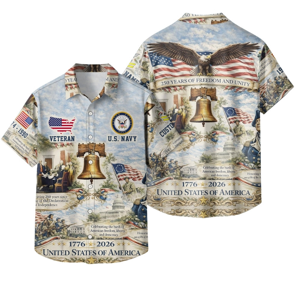 Premium America 250th Anniversary Custom US Navy Hawaiian Shirt VPVC408062, Gifts For Navy Veteran, Gifts For Veterans Day, Independence Day