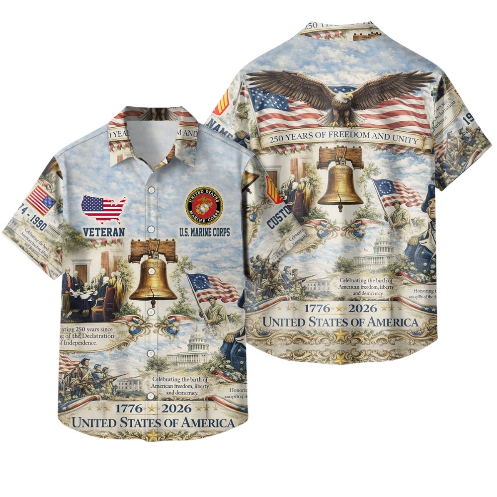 Premium America 250th Anniversary Custom USMC Hawaiian Shirt VPVC408063, Gifts For Marine Veteran, Gifts For Veterans Day, Independence Day