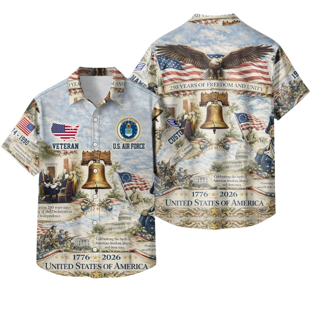 Premium America 250th Anniversary Custom USAF Hawaiian Shirt VPVC408064, Gifts For Air Force Veteran, Gifts For Veterans Day, Independence Day