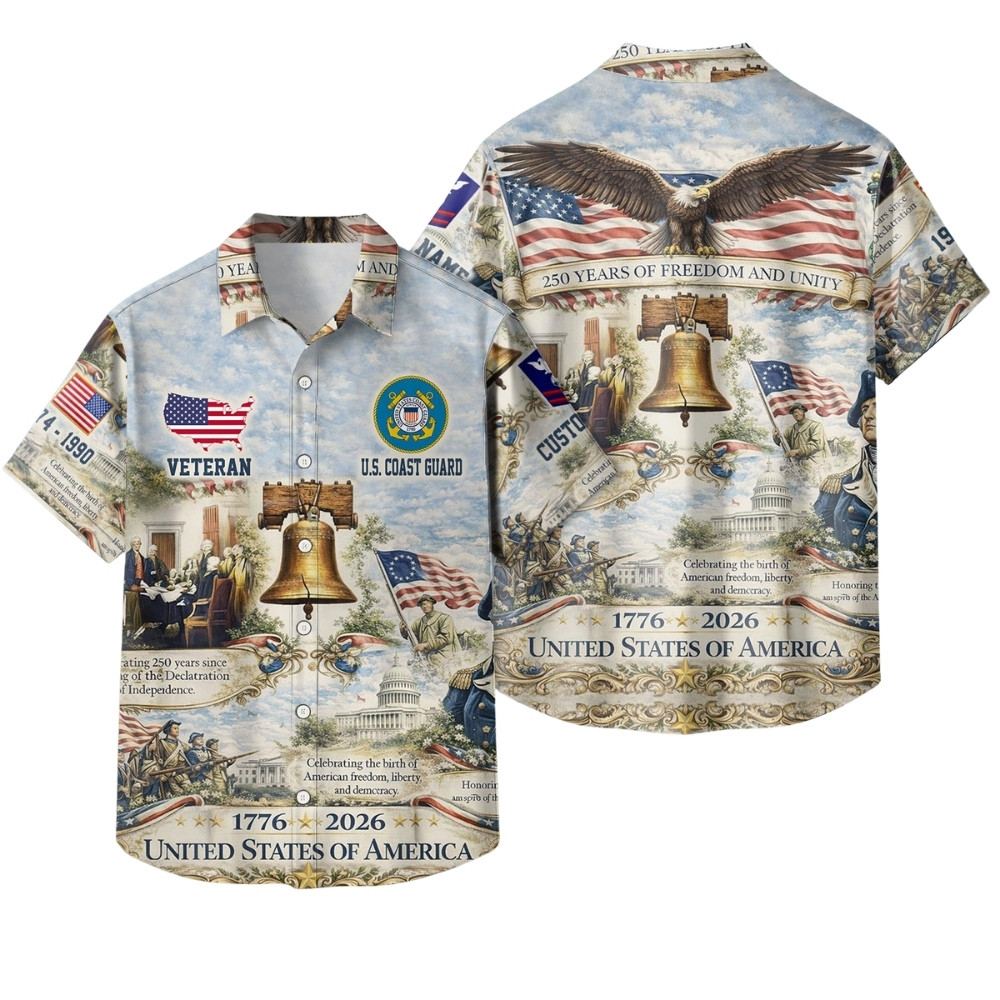 Premium America 250th Anniversary Custom USCG Hawaiian Shirt VPVC408065, Gifts For Coast Guard Veteran, Gifts For Veterans Day, Independence Day