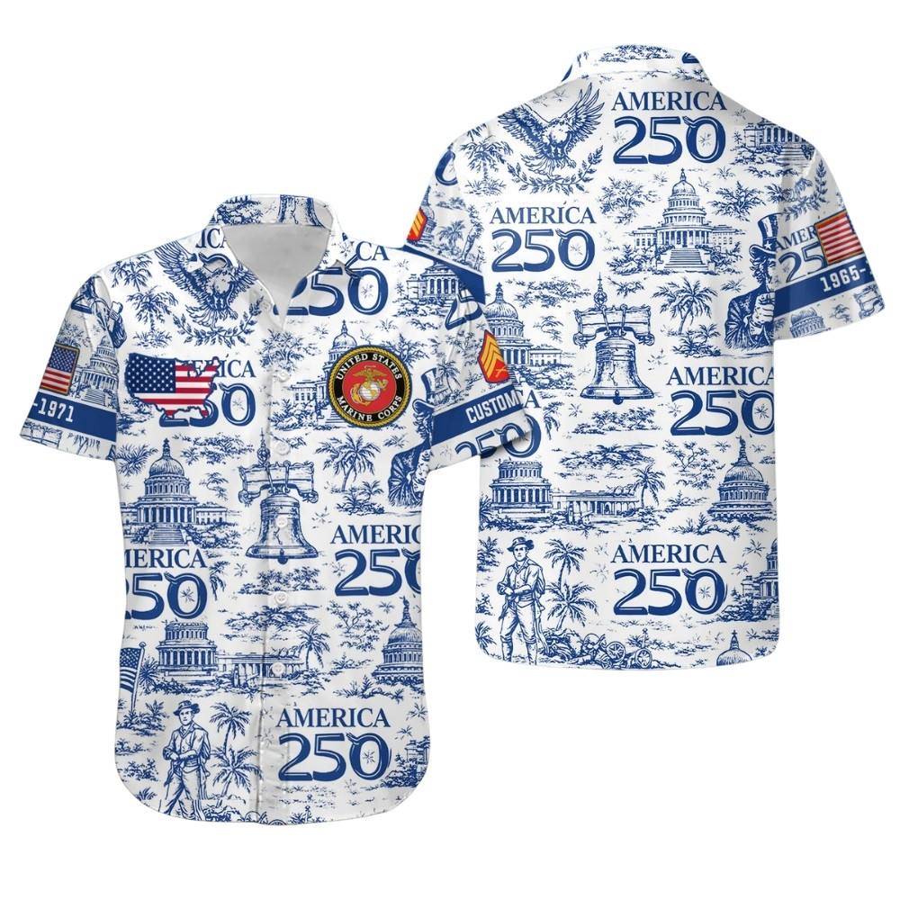 Premium America 250th Anniversary Custom USMC Hawaiian Shirt VPVC408068, Gifts For Marine Veteran, Gifts For Veterans Day, Independence Day