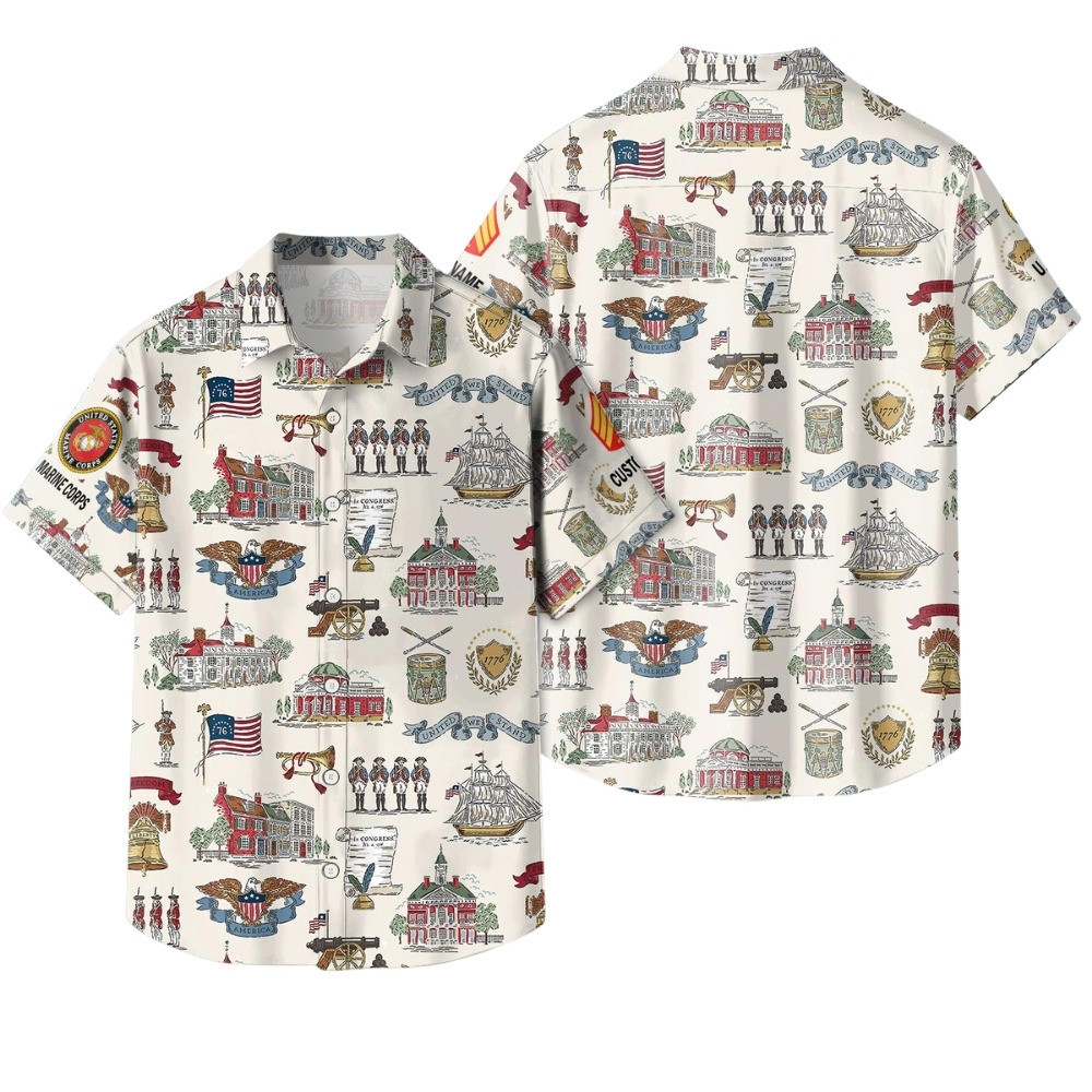 Premium America 250th Anniversary Custom USMC Hawaiian Shirt VPVC408073, Gifts For Marine Veteran, Gifts For Veterans Day, Independence Day