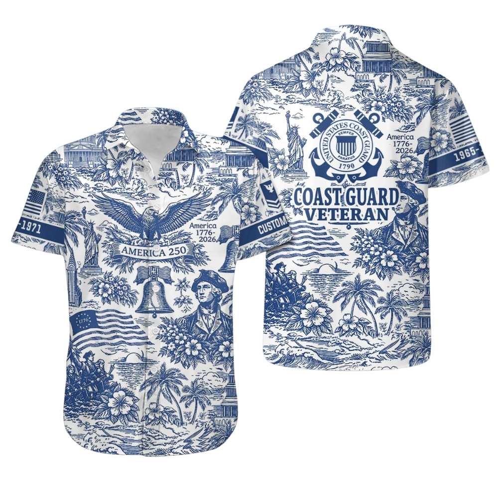 Premium America 250th Anniversary Custom USCG Hawaiian Shirt VPVC408080, Gifts For Coast Guard Veteran, Gifts For Veterans Day, Independence Day