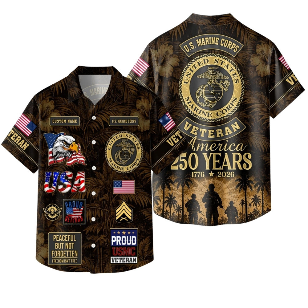 Premium America 250th Anniversary Custom USMC Hawaiian Shirt VPVC408083, Gifts For Marine Veteran, Gifts For Veterans Day, Independence Day