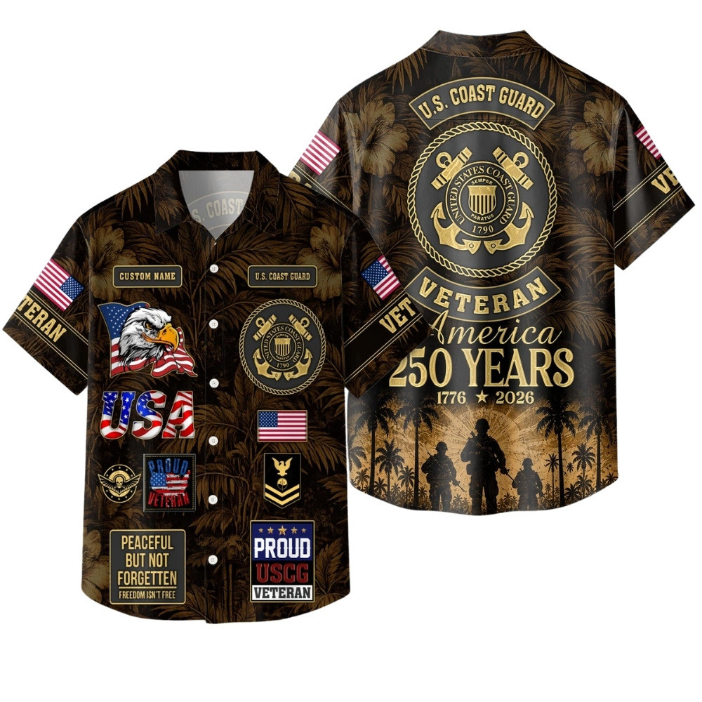 Premium America 250th Anniversary Custom USCG Hawaiian Shirt VPVC408085, Gifts For Coast Guard Veteran, Gifts For Veterans Day, Independence Day
