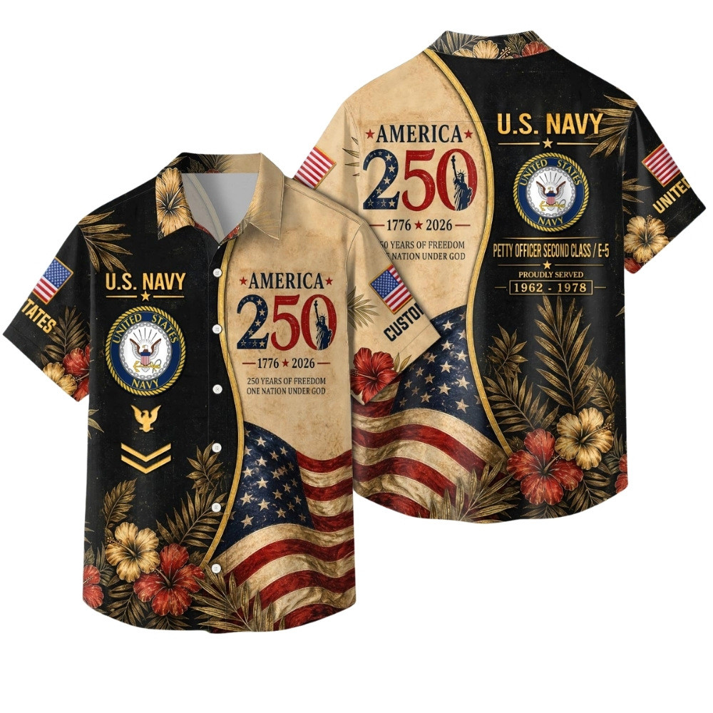 Premium America 250th Anniversary Custom US Navy Hawaiian Shirt VPVC408087, Gifts For Navy Veteran, Gifts For Veterans Day, Independence Day