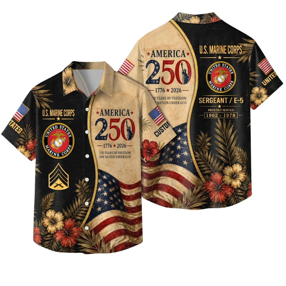 Premium America 250th Anniversary Custom USMC Hawaiian Shirt VPVC408088, Gifts For Marine Veteran, Gifts For Veterans Day, Independence Day