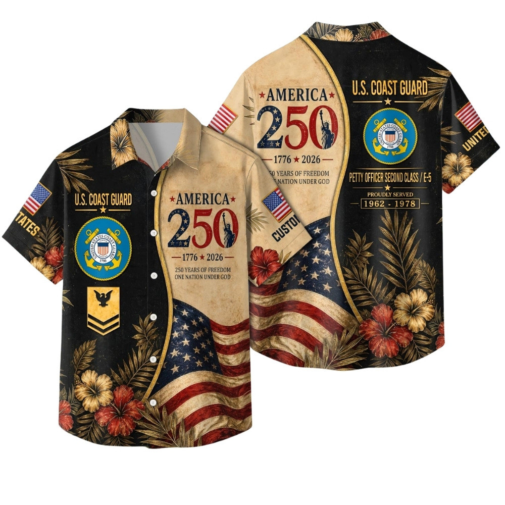 Premium America 250th Anniversary Custom USCG Hawaiian Shirt VPVC408090, Gifts For Coast Guard Veteran, Gifts For Veterans Day, Independence Day