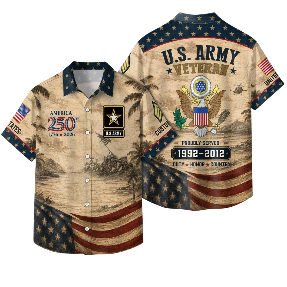 Premium America 250th Anniversary Custom US Army Hawaiian Shirt VPVC408091, Gifts For Army Veteran, Gifts For Veterans Day, Independence Day