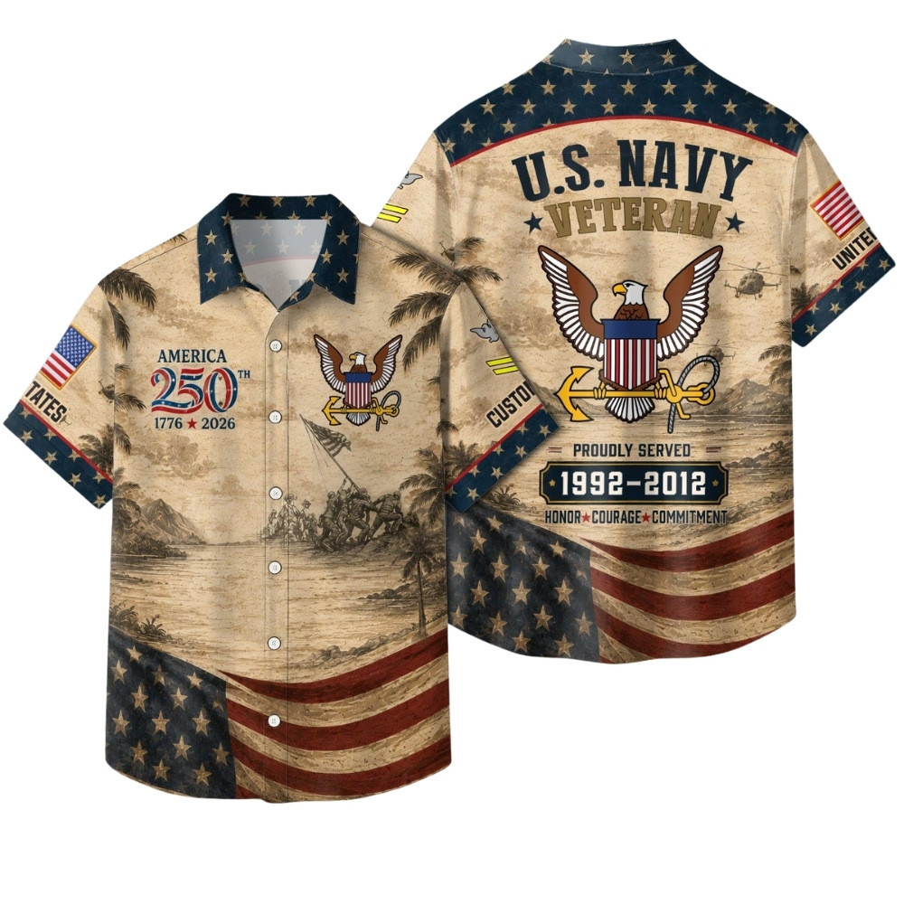 Premium America 250th Anniversary Custom US Navy Hawaiian Shirt VPVC408092, Gifts For Navy Veteran, Gifts For Veterans Day, Independence Day