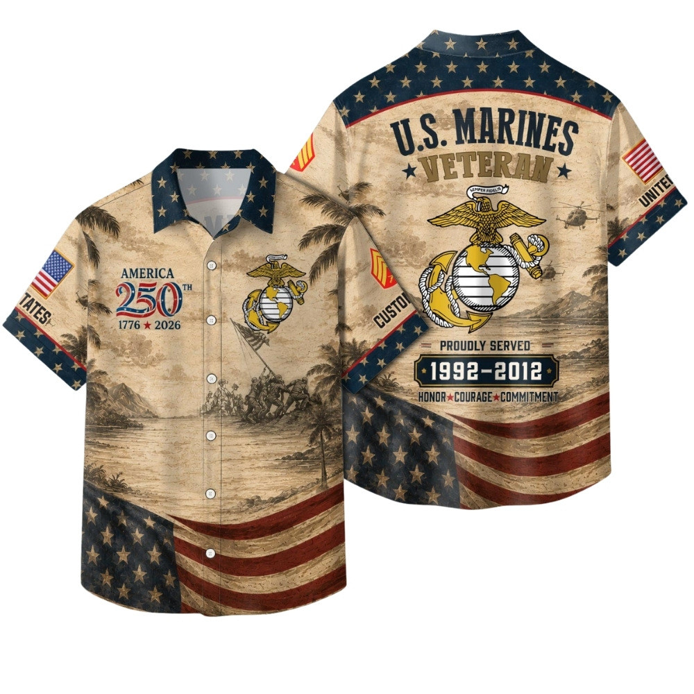 Premium America 250th Anniversary Custom USMC Hawaiian Shirt VPVC408093, Gifts For Marine Veteran, Gifts For Veterans Day, Independence Day