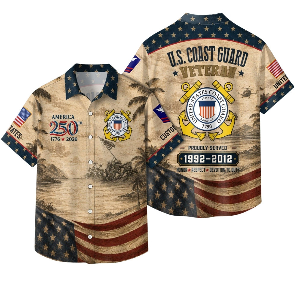 Premium America 250th Anniversary Custom USCG Hawaiian Shirt VPVC408095, Gifts For Coast Guard Veteran, Gifts For Veterans Day, Independence Day