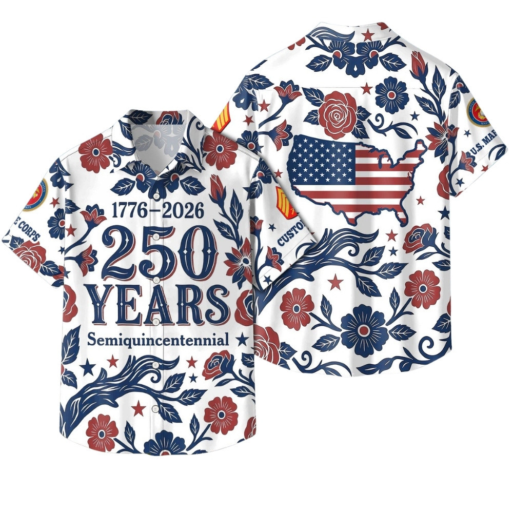 Premium America 250th Anniversary Custom USMC Hawaiian Shirt VPVC408098, Gifts For Marine Veteran, Gifts For Veterans Day, Independence Day