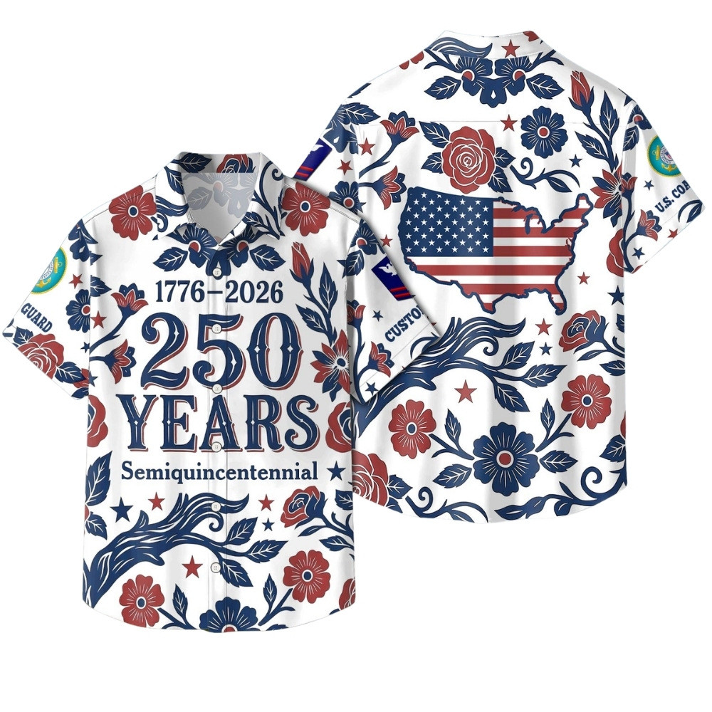 Premium America 250th Anniversary Custom USCG Hawaiian Shirt VPVC408100, Gifts For Coast Guard Veteran, Gifts For Veterans Day, Independence Day