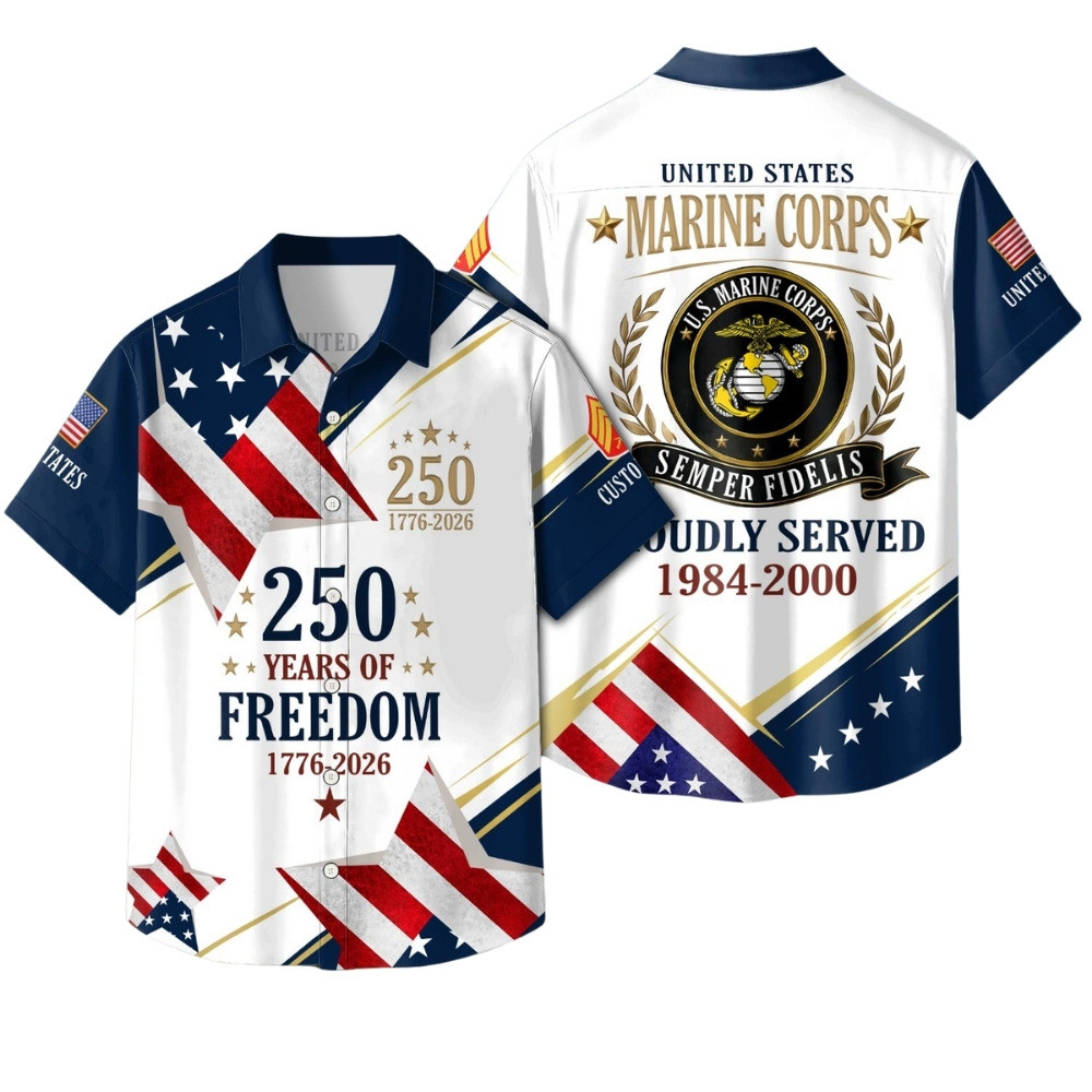 Premium America 250th Anniversary Custom USMC Hawaiian Shirt VPVC408103, Gifts For Marine Veteran, Gifts For Veterans Day, Independence Day
