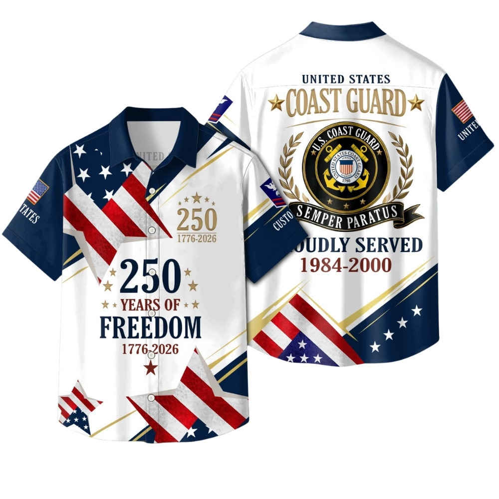 Premium America 250th Anniversary Custom USCG Hawaiian Shirt VPVC408105, Gifts For Coast Guard Veteran, Gifts For Veterans Day, Independence Day