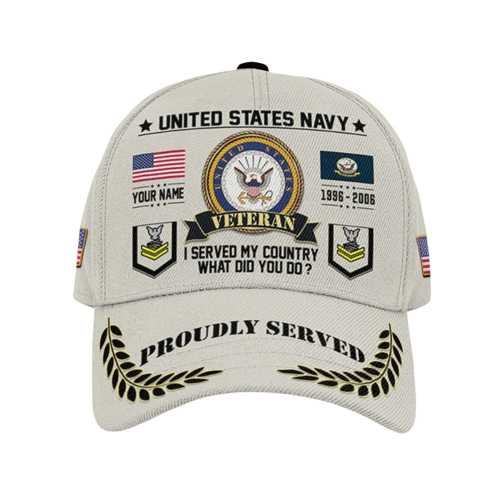 Premium Custom US Navy Veteran Hat VPVC020531, Cap For Navy Veterans, Gifts For Veterans Day, Father’s Day