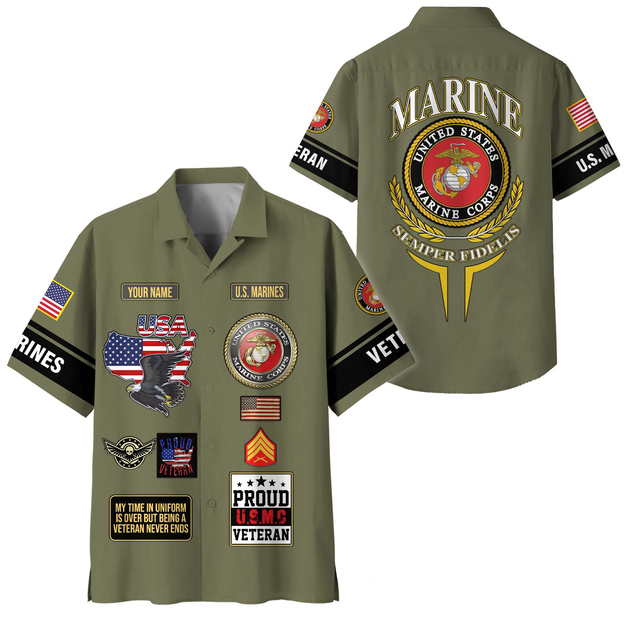 Premium Custom USMC Hawaiian Shirt VPVC400014, Gifts For Marine Veteran, Gifts For Veterans Day