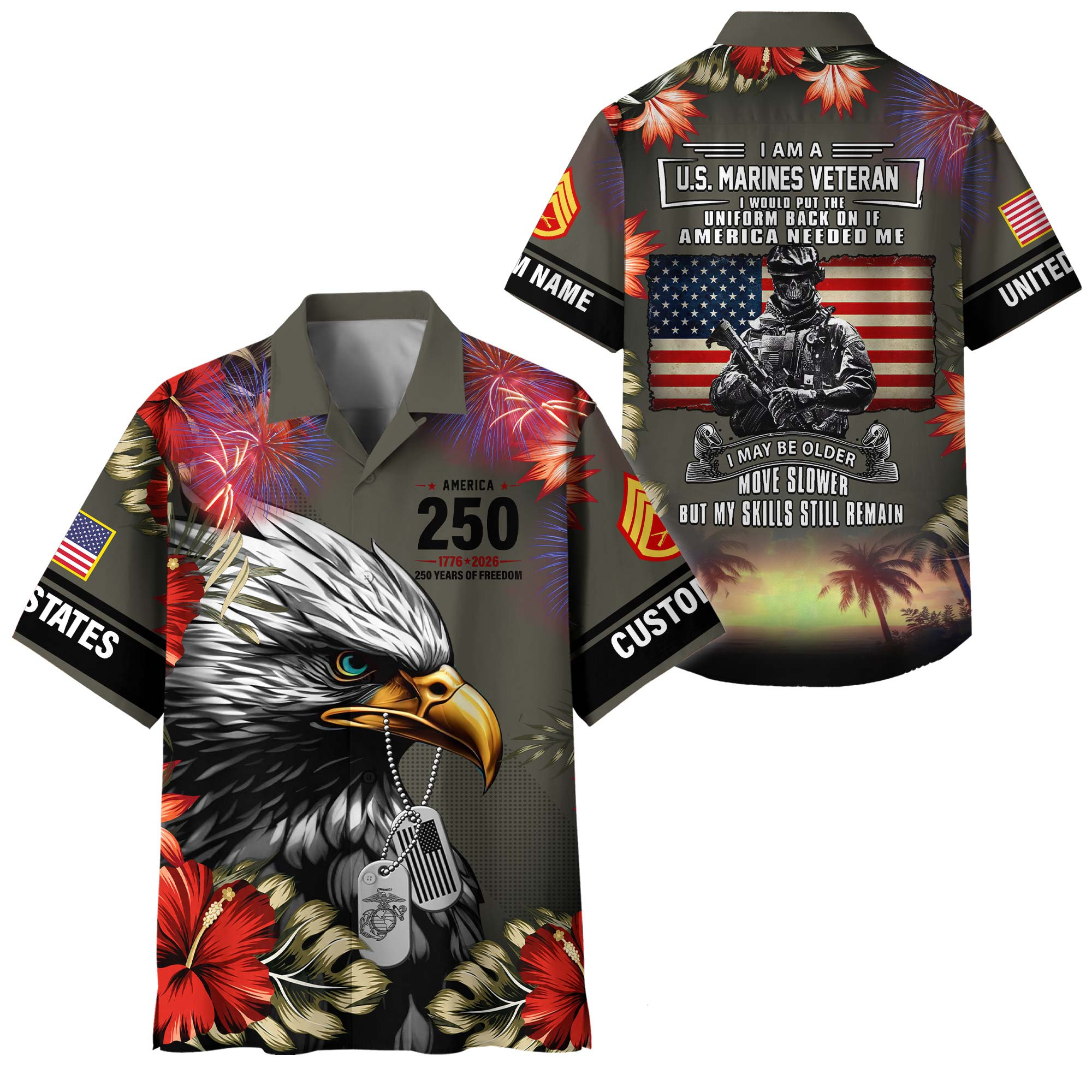 Premium America 250th Anniversary Custom USMC Hawaiian Shirt VPVC408203, Gifts For Marine Veteran, Gifts For Veterans Day, Independence Day