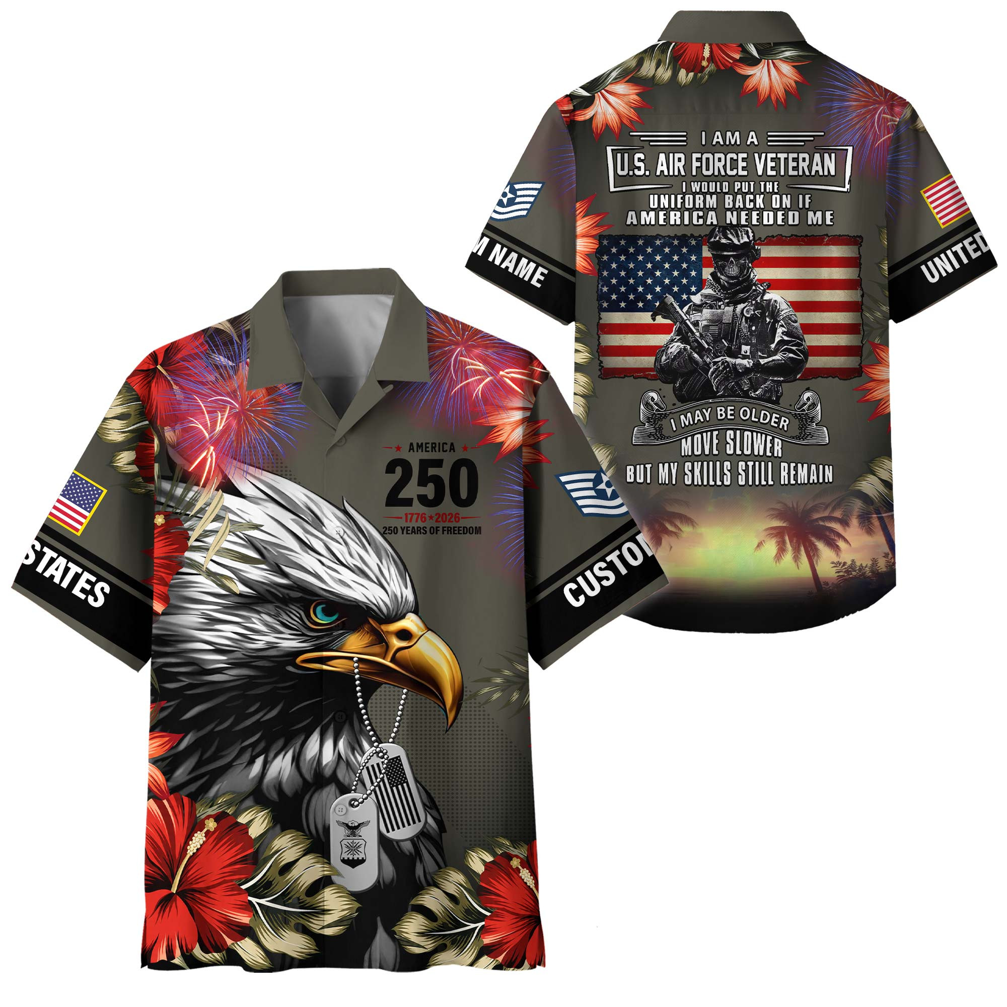Premium America 250th Anniversary Custom USAF Hawaiian Shirt VPVC408204, Gifts For Air Force Veteran, Gifts For Veterans Day, Independence Day