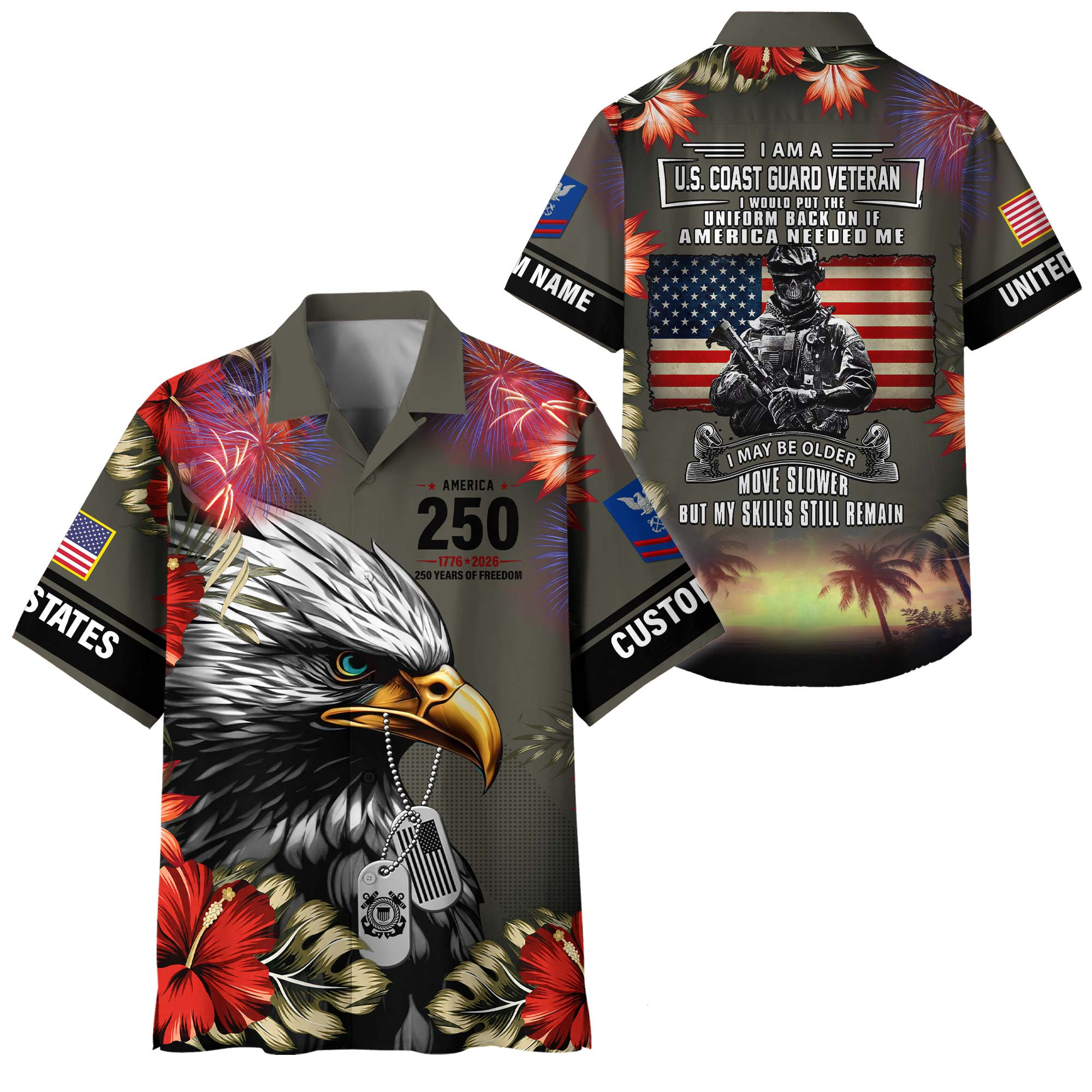 Premium America 250th Anniversary Custom USCG Hawaiian Shirt VPVC408205, Gifts For Coast Guard Veteran, Gifts For Veterans Day, Independence Day