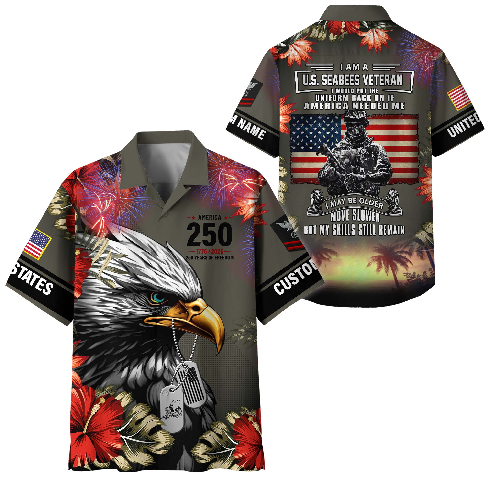 Premium America 250th Anniversary Custom US Seabees Veteran Hawaiian Shirt VPVC408209, Gifts For Seabees Veteran, Gifts For Veterans Day, Independence Day