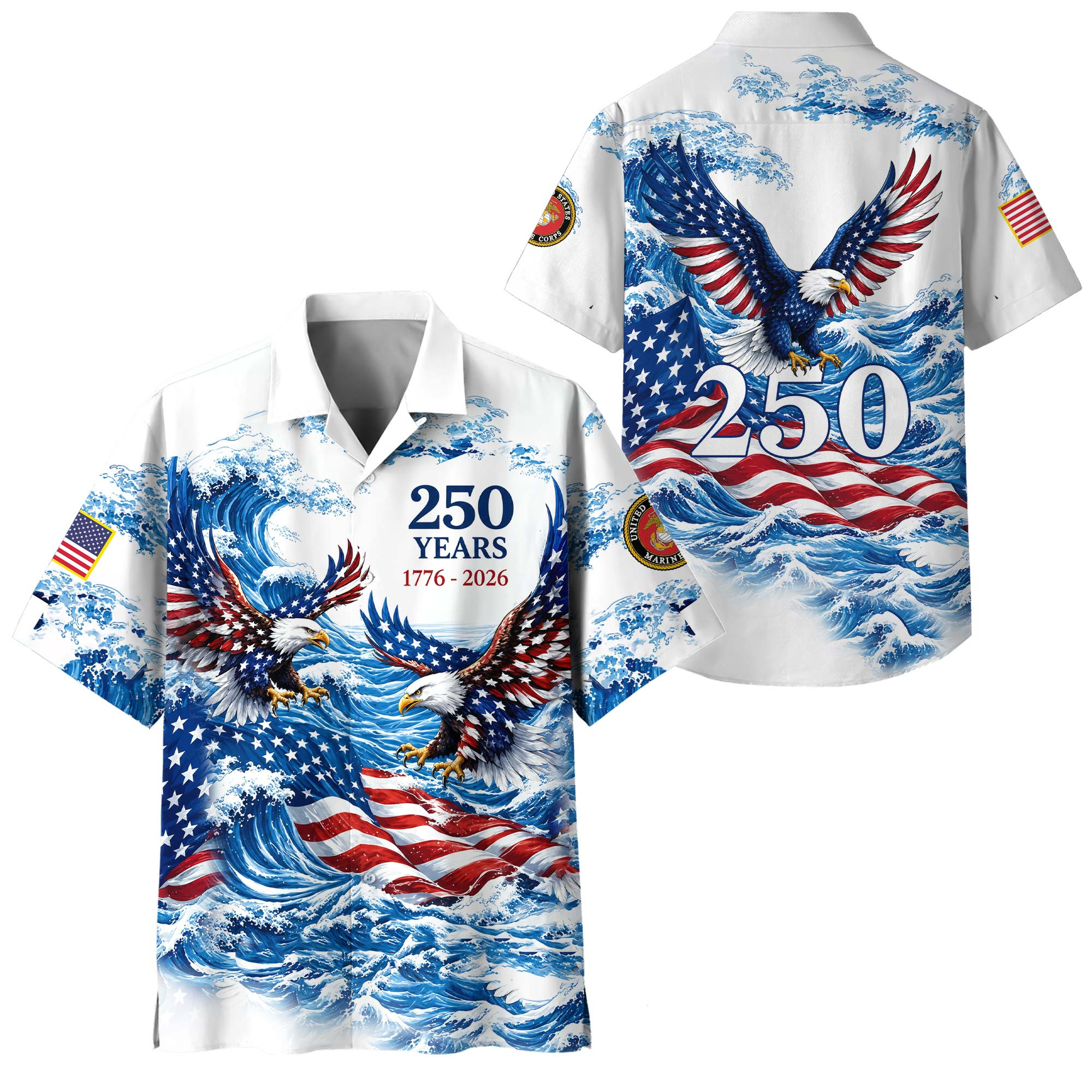 Premium America 250th Anniversary USMC Hawaiian Shirt VPVC408213, Gifts For Marine Veteran, Gifts For Veterans Day, Independence Day