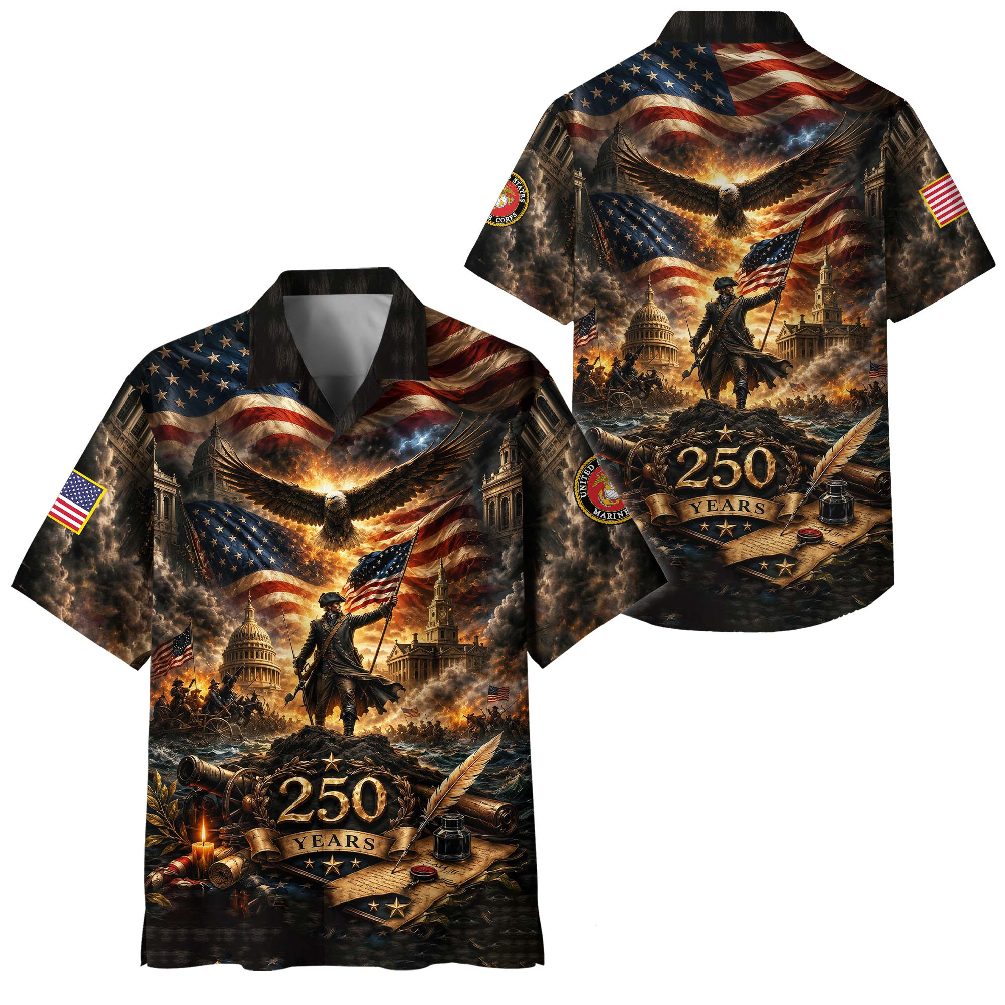 Premium America 250th Anniversary USMC Hawaiian Shirt VPVC408233, Gifts For Marine Veteran, Gifts For Veterans Day, Independence Day
