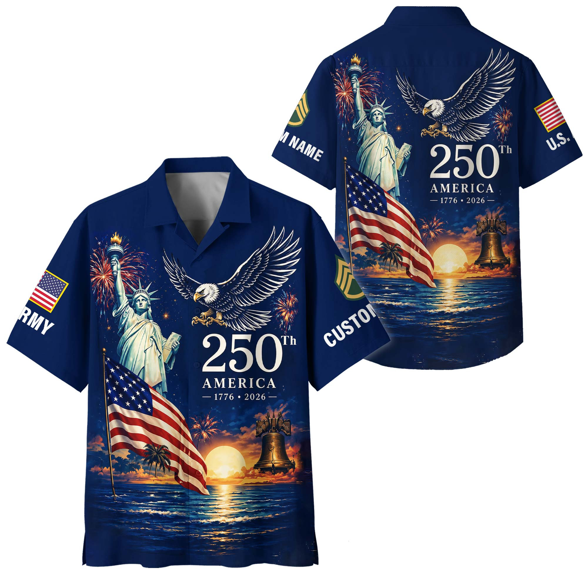 Premium America 250th Anniversary Custom US Army Hawaiian Shirt VPVC408351, Gifts For Army Veteran, Gifts For Veterans Day, Independence Day