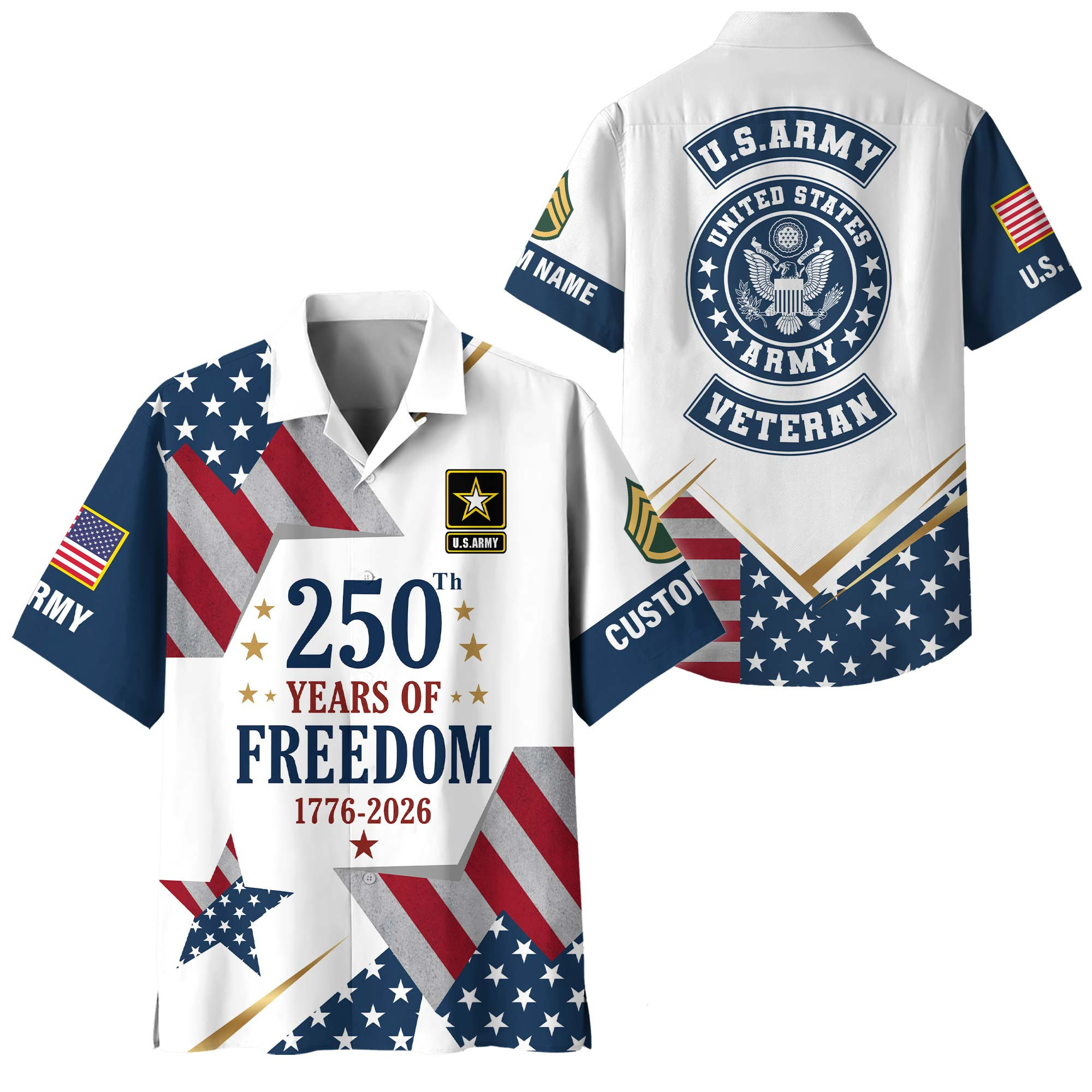 Premium America 250th Anniversary Custom US Army Hawaiian Shirt VPVC408381, Gifts For Army Veteran, Gifts For Veterans Day, Independence Day