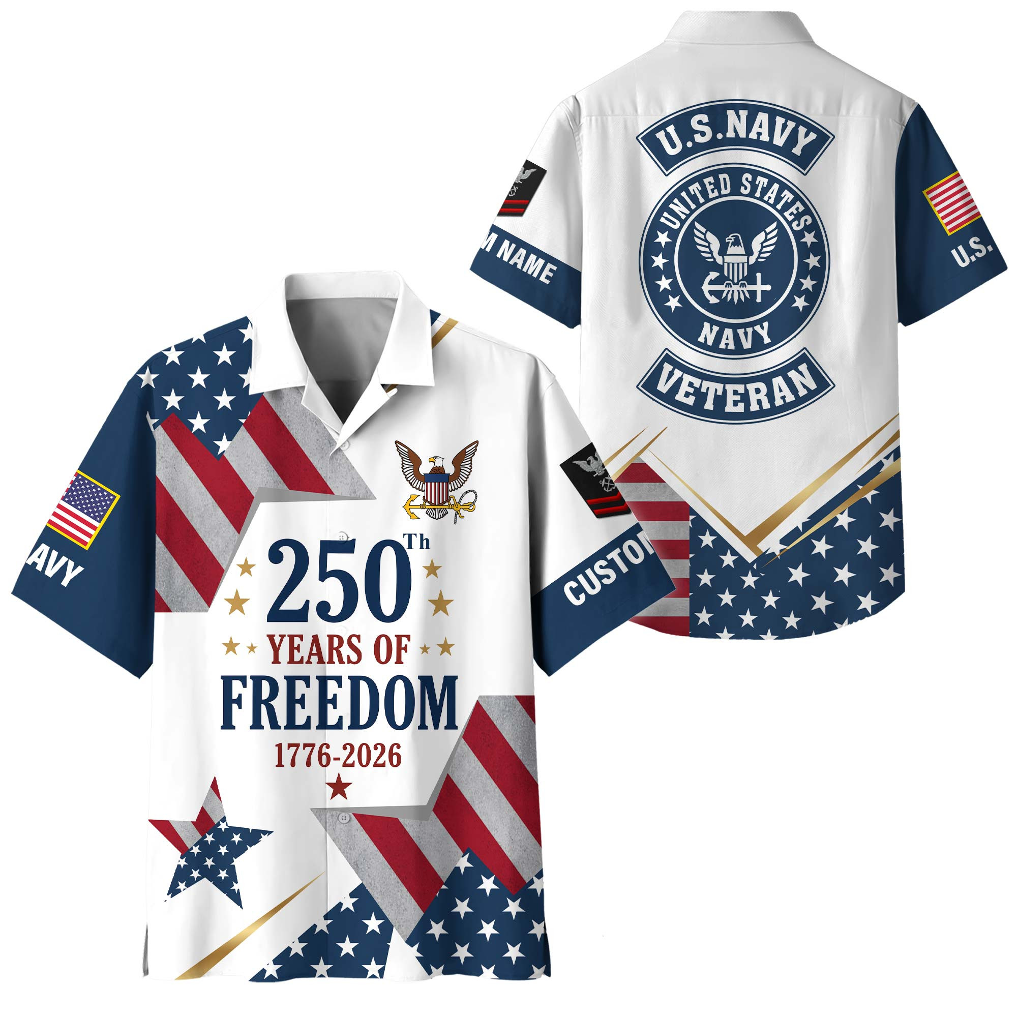 Premium America 250th Anniversary Custom US Navy Hawaiian Shirt VPVC408382, Gifts For Navy Veteran, Gifts For Veterans Day, Independence Day