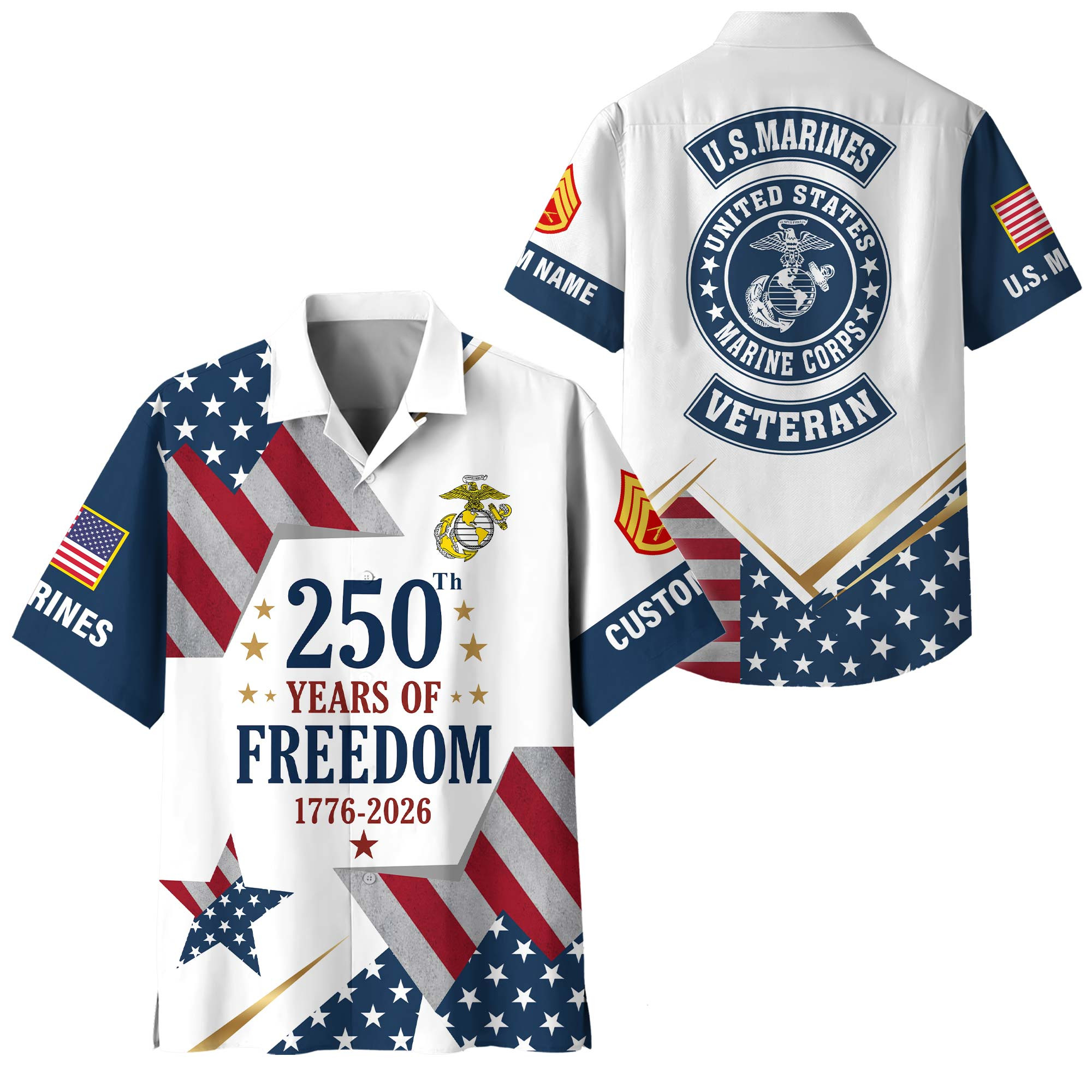 Premium America 250th Anniversary Custom USMC Hawaiian Shirt VPVC408383, Gifts For Marine Veteran, Gifts For Veterans Day, Independence Day