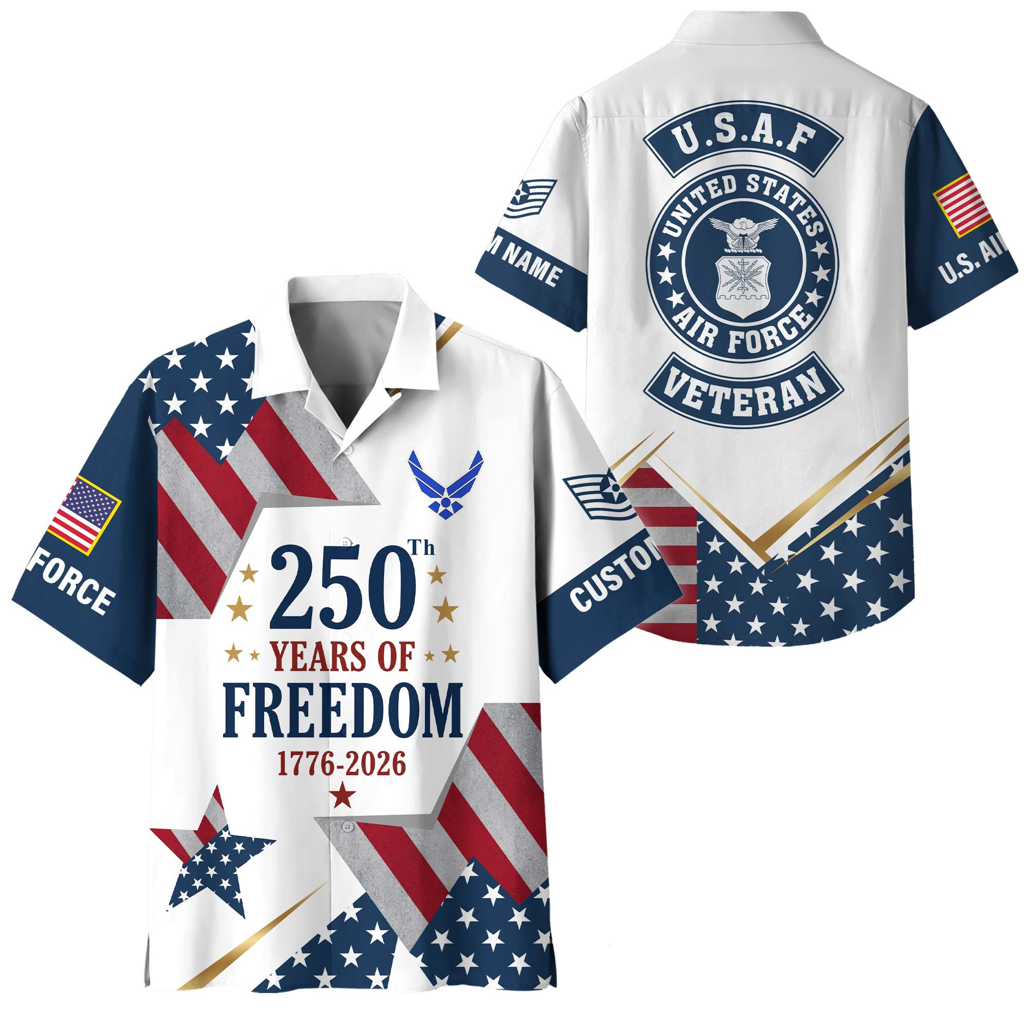 Premium America 250th Anniversary Custom USAF Hawaiian Shirt VPVC408384, Gifts For Air Force Veteran, Gifts For Veterans Day, Independence Day